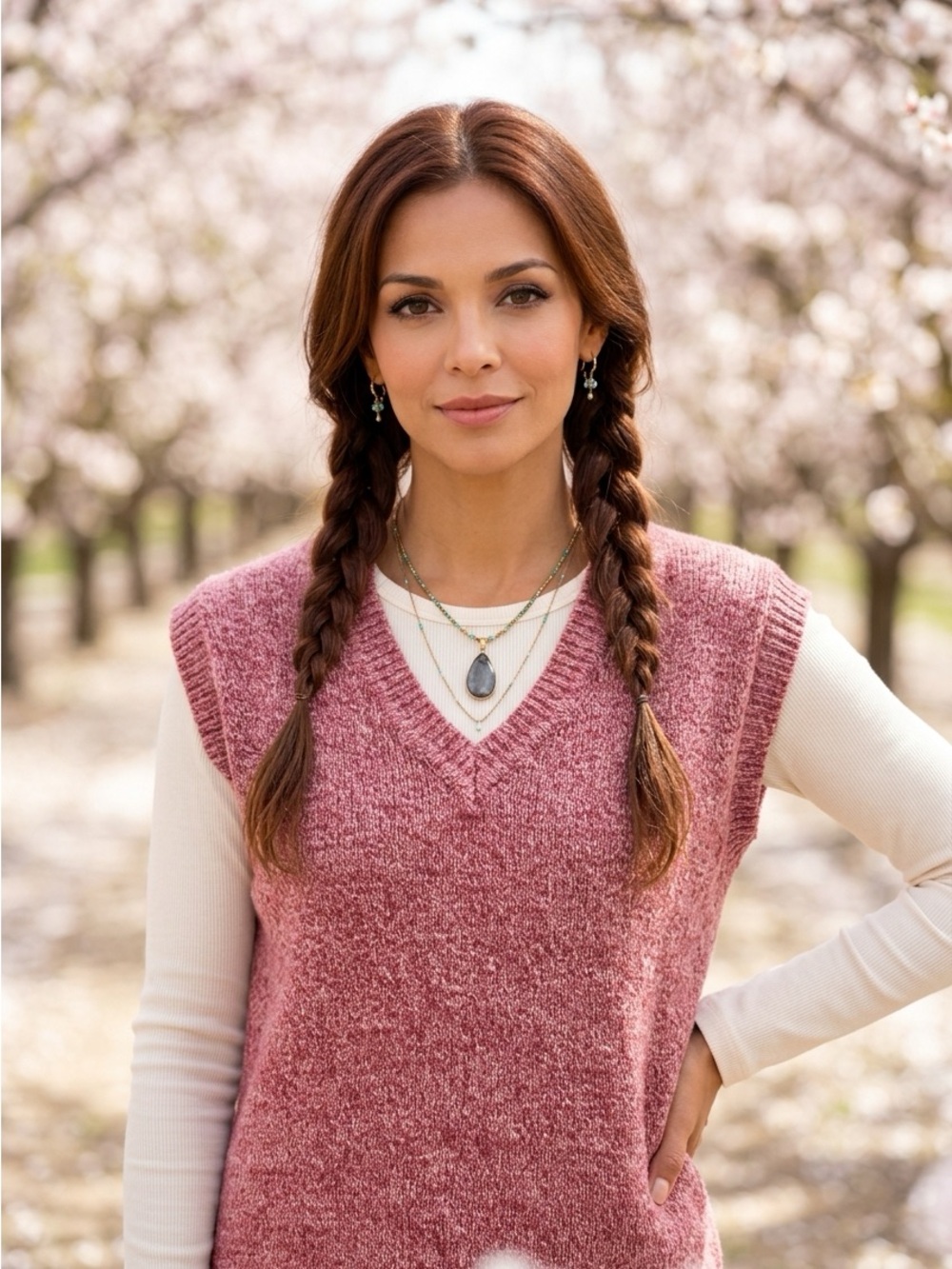 Cloth by RD Sleeveless V-Neck Cozy Sweater Vest in Dusty Rose Pink-M